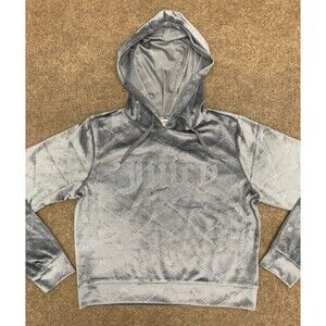 Juicy Couture Hoodie Womens M Velour Diamond Bling Plush Velvet Sleep Pullover